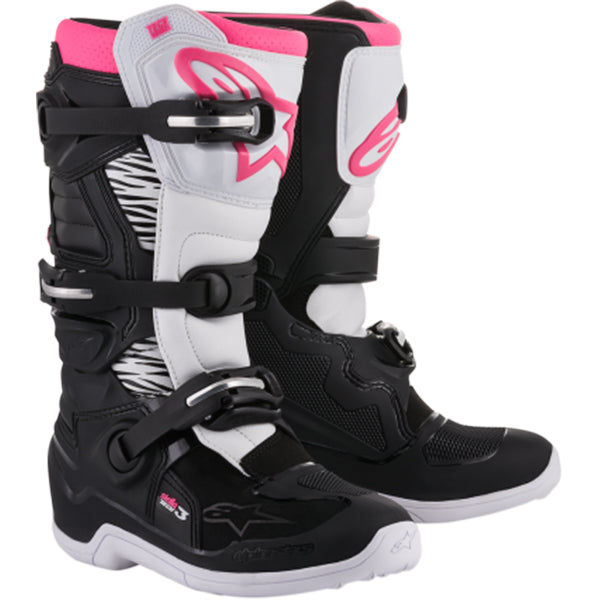 Product image of alpinestars stella tech 3 boots women black white pink d475cbc6 637c 4f5e a892 52df18118710 motocross boots showing design and colorway | Available at BTO Sports