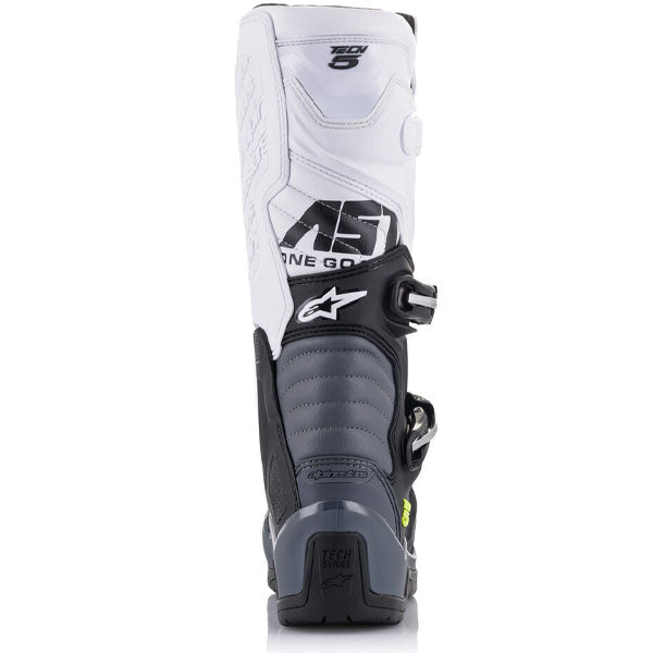 Product image of alpinestars tech 5 boot black grey white 3 4253722a 77ed 4655 b70b 1c6ddc833c3a motocross boots showing design and colorway | Available at BTO Sports