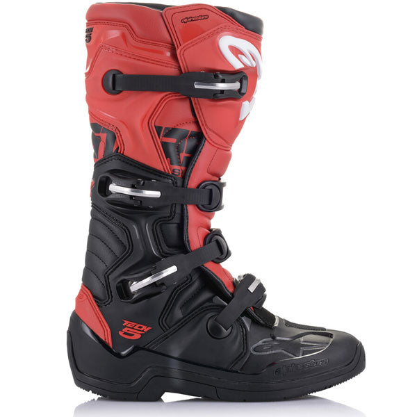 Product image of alpinestars tech 5 boot black red 1 8424b6b3 cb8f 4352 87ab 01e670830f4f motocross boots showing design and colorway | Available at BTO Sports
