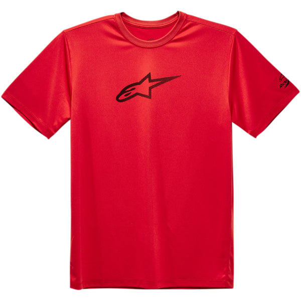 Studio photo on a white background of Alpinestars Tech Ageless Premium Tee; showing tee fit, printed graphics, and crew neckline; SKU 3030194