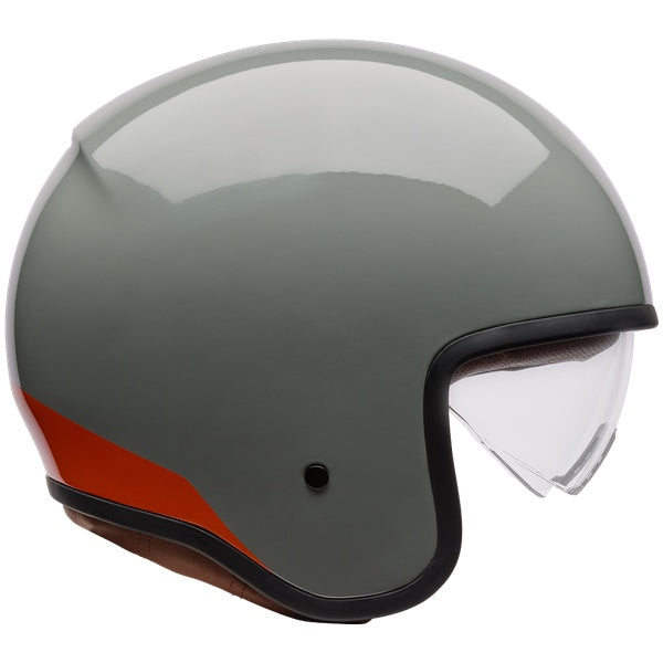 Bell TX501 Sprint helmet in Stone, right-side view with drop-down sun shield and brown liner