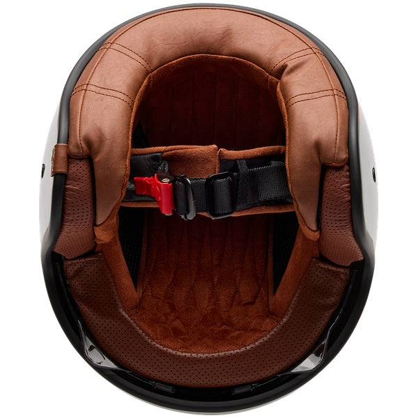 Bell TX501 Sprint helmet in Stone, interior view showing brown comfort liner and chin strap