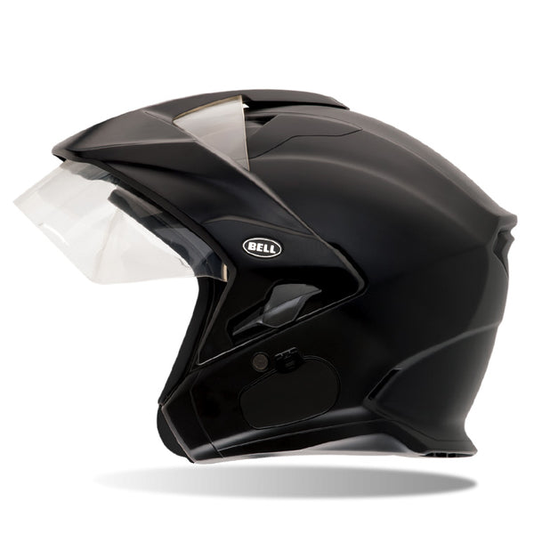 motorcycle helmet, angled view, showing aerodynamic shell design, ventilation ports, and secure retention system built for rider comfort and protection. SKU 07000705.