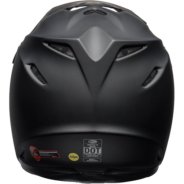motorcycle helmet, rear view, showing aerodynamic shell design, ventilation ports, and secure retention system built for rider comfort and protection