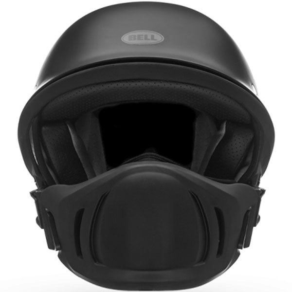 motorcycle helmet, front view, showing aerodynamic shell design, ventilation ports, and secure retention system built for rider comfort and protection. SKU 07000801.