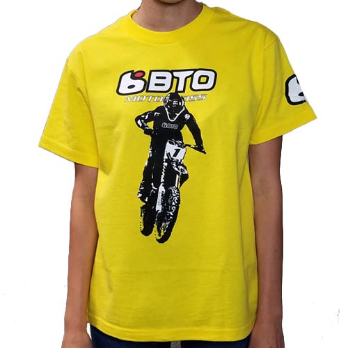 Clean studio shot of BTO Sports Throttle Tee (Youth); showing tee fit, printed graphics, and crew neckline; SKU BTO-THROTTLE-RD-YXL; Colors: YXL, YL