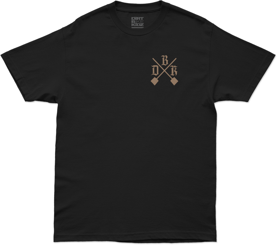 Clean studio shot of Dirt Bike Kidz Camo Shovels Tee; showing long-sleeve cut, printed graphics, and crew neckline; SKU 325-00002S; Colors: Black
