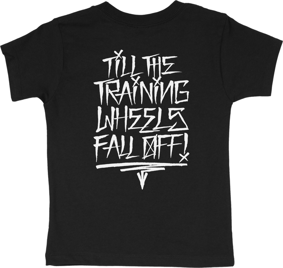 studio product photo of Dirt Bike Kidz dirt bike kidz training wheels tee toddler in Black, size 2T for dirt bike, motocross, off-road. SKU 325-00068