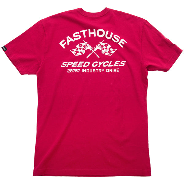 Studio photo on a white background of Fasthouse Crown Tee; showing tee fit, printed graphics, and crew neckline; SKU 3211150504; Sizes: S-3XL