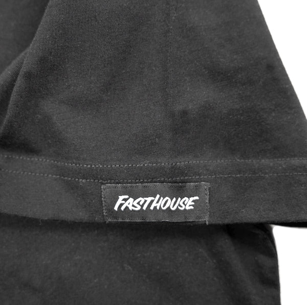High-resolution studio image of Fasthouse Crown Tee; showing tee fit, printed graphics, and crew neckline; SKU 3211150504; Colors: Black, White, Cardinal
