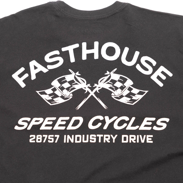 Crisp studio image on a white background of Fasthouse Crown Tee; showing tee fit, printed graphics, and crew neckline; SKU 3211150504; Sizes: S-3XL