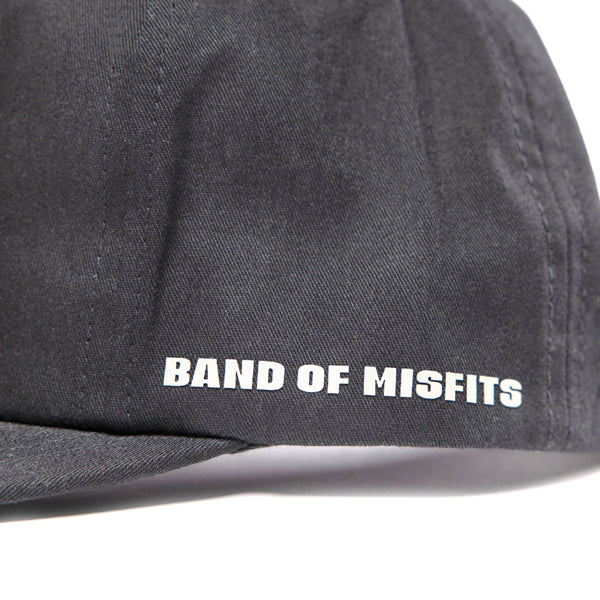Fasthouse Spanner Hat SKU 3210050, side detail view showing white Band of Misfits lettering on black panel, motocross inspired lifestyle headwear.