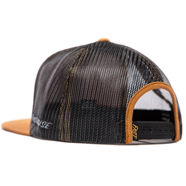 Back view of the Fasthouse Finch dirt bike hat, SKU 3210070, highlighting the black adjustable plastic snapback closure and the breathable black mesh material.