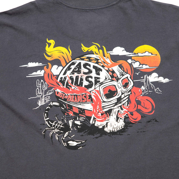 Clean studio shot of Fasthouse Stinger Tee; showing tee fit, printed graphics, and crew neckline; SKU 3211120104; Colors: Rust, Graphite Black