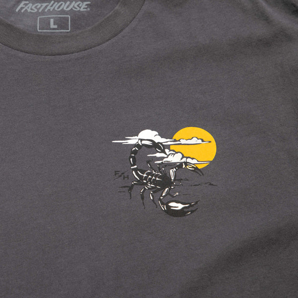 Studio photo on a white background of Fasthouse Stinger Tee; showing tee fit, printed graphics, and crew neckline; SKU 3211120104; Sizes: S-3XL