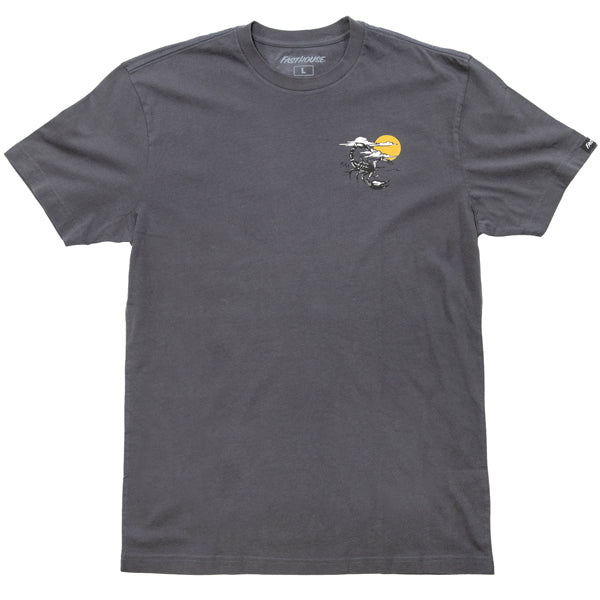 High-resolution studio image of Fasthouse Stinger Tee; showing tee fit, printed graphics, and crew neckline; SKU 3211120104; Colors: Rust, Graphite Black