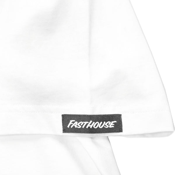 High-resolution studio image of Fasthouse Crown Tee; showing tee fit, printed graphics, and crew neckline; SKU 3211150504; Colors: Black, White, Cardinal