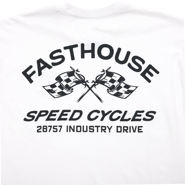 Crisp studio image on a white background of Fasthouse Crown Tee; showing tee fit, printed graphics, and crew neckline; SKU 3211150504; Sizes: S-3XL