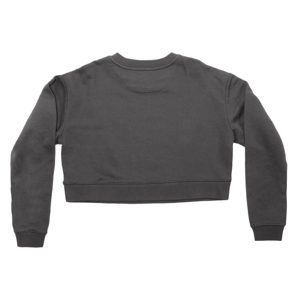 Fasthouse Renown Crew Neck Crop Women’s Pullover in black, SKU 32139005. Rear view of cropped sweatshirt with long sleeves and clean, minimal back design for motocross lifestyle wear.