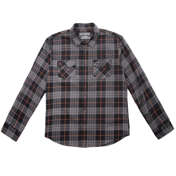 Clean studio shot of Fasthouse Saturday Night Special Flannel; showing flannel shirt fit, button front, and plaid pattern; SKU 3297920304; Sizes: S-3XL
