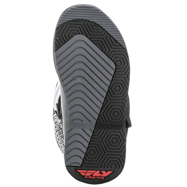 Product image of fly maverik mini boot black bottom dcfedd5d cbec 4ae5 b484 524c0c074104 motocross boots showing design and colorway | Available at BTO Sports