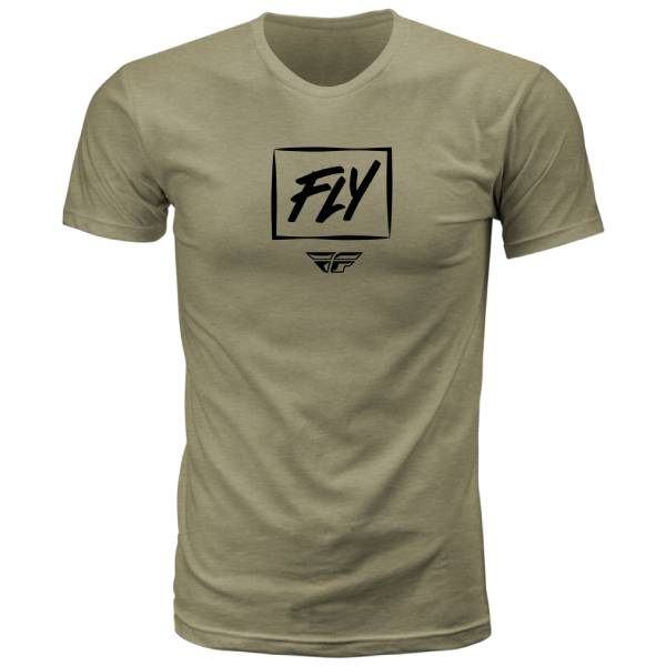 Professional studio photo of Fly Racing Zoom Tee; showing tee fit, printed graphics, and crew neckline; SKU 352-0140S; Colors: BLACK, GREY, GREEN, NAVY