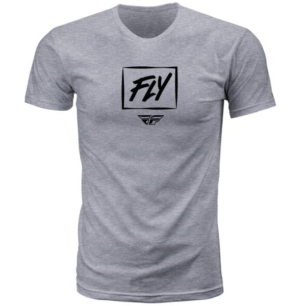 Clean studio shot of Fly Racing Zoom Tee; showing tee fit, printed graphics, and crew neckline; SKU 352-0140S; Colors: BLACK, GREY, GREEN, NAVY