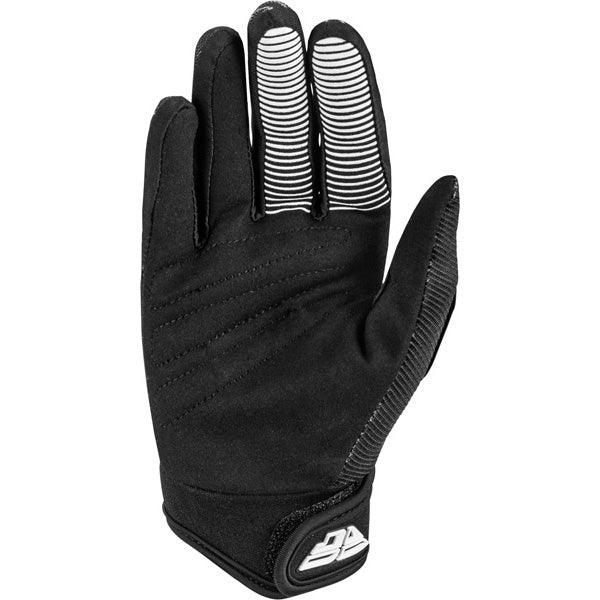 Fly Racing F-16 Gloves (Youth) front angle view Colors: Black/Wht Sizes: Y-2XS to Y-XS SKU:379-210 | Available at BTO Sports.