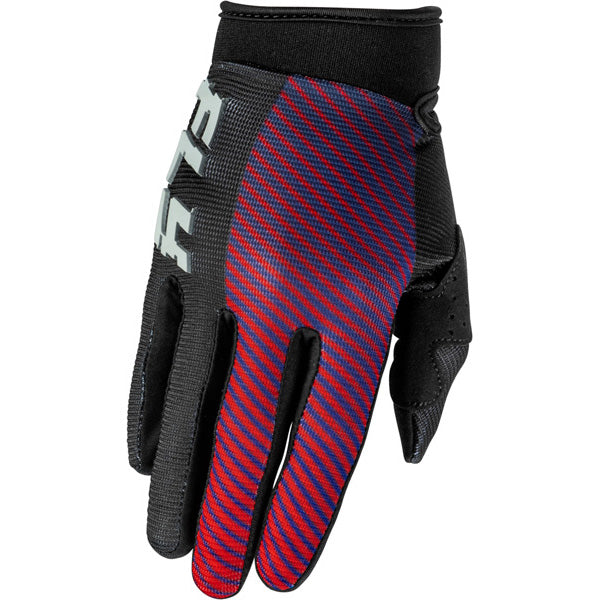 Fly Racing F-16 Gloves (Youth) front angle view Colors: Black/Red/Purple Sizes: Y-2XS to Y-XS SKU:379-211Y3 | Available at BTO Sports.