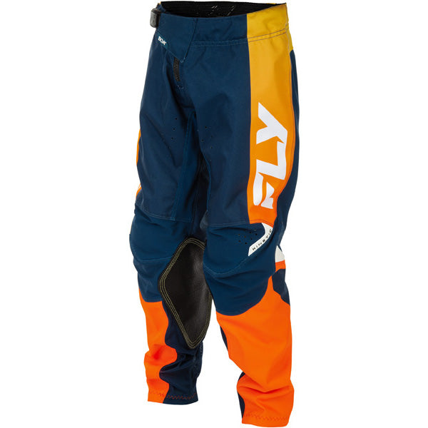 Fly Racing Kinetic Pants (Youth) side view Colors: Nvy Blue/Orange SKU:379-434 | Available at BTO Sports.