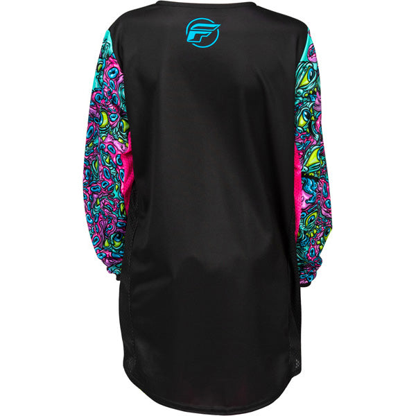 Studio view of fly-racing-kinetic-mutant-jersey-youth, in Black and Multi, on a white studio background, (SKU 379-525YM) | SKU: 379-525YM | Available at BTO Sports