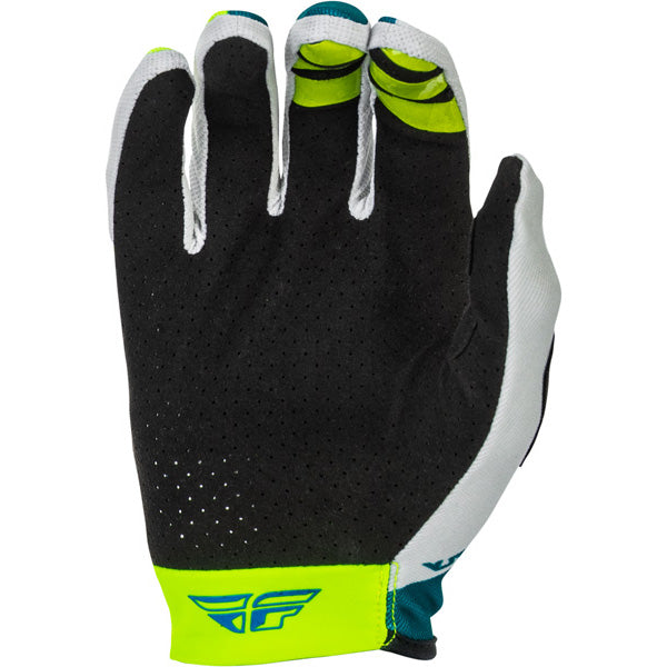 Fly Racing Lite Gloves (Youth) front angle view Colors: Grey/Lime/Teal Sizes: Y-LG to Y-SM SKU:379-713 | Available at BTO Sports.