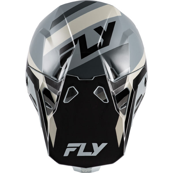 Studio view of fly racing formula cp seal helmet youth, in matte stone and khaki and olive, on a white studio background, | Fly Racing - Formula CP Seal Helmet (Youth) | SKU 73-0040 | Colors: White/Black/Red, Black/Grey/Light Grey, Navy Blue/Grey, Matte Stone/Khaki/Olive | Available at BTO Sports