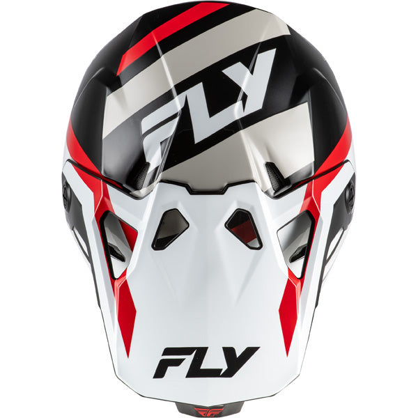 Studio view of fly racing formula cp seal helmet youth, on a white studio background | Fly Racing - Formula CP Seal Helmet (Youth) | SKU 73-0040 | Colors: White/Black/Red, Black/Grey/Light Grey, Navy Blue/Grey, Matte Stone/Khaki/Olive | Available at BTO Sports