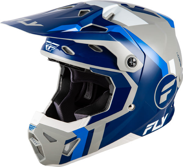 Studio view of fly racing formula cp seal helmet youth, on a white studio background | Fly Racing - Formula CP Seal Helmet (Youth) | SKU 73-0040 | Colors: White/Black/Red, Black/Grey/Light Grey, Navy Blue/Grey, Matte Stone/Khaki/Olive | Available at BTO Sports