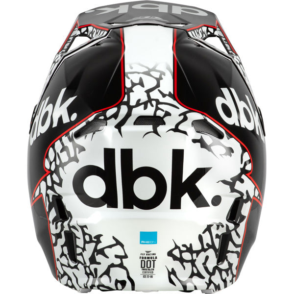 Studio view of fly racing formula cp dbk helmet, in black and white and red, on a white studio background, | Fly Racing - Formula CP DBK Helmet | SKU 73-0044 | Colors: Black/White/Red | Sizes: XS to 2X | Available at BTO Sports