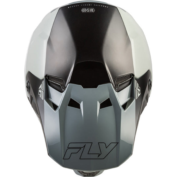 Studio view of fly racing formula cc glide helmet youth, in purlpe and stone and black, on a white studio background, | Fly Racing - Formula CC Glide Helmet (Youth) | SKU 73-4352 | Colors: Purlpe/Stone/Black, Grey/Light Grey/Black, Blue/Light Grey/Grey, Black/Red/Grey | Available at BTO Sports
