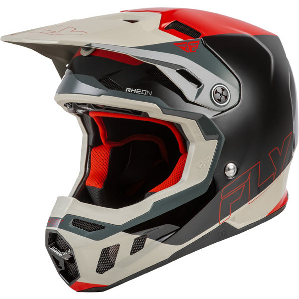 Studio view of fly racing formula cc glide helmet youth, on a white studio background | Fly Racing - Formula CC Glide Helmet (Youth) | SKU 73-4352 | Colors: Purlpe/Stone/Black, Grey/Light Grey/Black, Blue/Light Grey/Grey, Black/Red/Grey | Available at BTO Sports