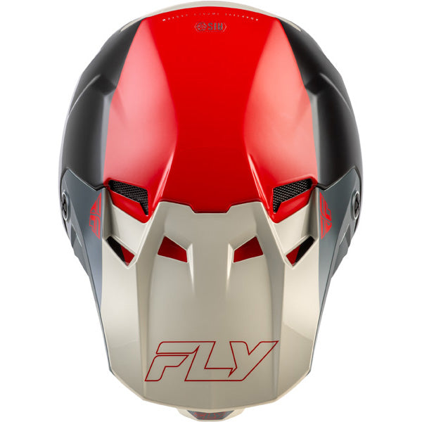 Studio view of fly racing formula cc glide helmet youth, on a white studio background | Fly Racing - Formula CC Glide Helmet (Youth) | SKU 73-4352 | Colors: Purlpe/Stone/Black, Grey/Light Grey/Black, Blue/Light Grey/Grey, Black/Red/Grey | Available at BTO Sports