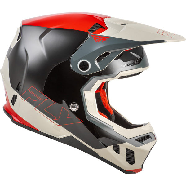 Studio view of fly racing formula cc glide helmet youth, on a white studio background | Fly Racing - Formula CC Glide Helmet (Youth) | SKU 73-4352 | Colors: Purlpe/Stone/Black, Grey/Light Grey/Black, Blue/Light Grey/Grey, Black/Red/Grey | Available at BTO Sports