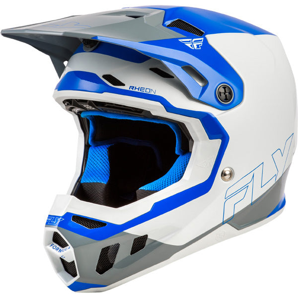 Studio view of fly racing formula cc glide helmet youth, on a white studio background | Fly Racing - Formula CC Glide Helmet (Youth) | SKU 73-4352 | Colors: Purlpe/Stone/Black, Grey/Light Grey/Black, Blue/Light Grey/Grey, Black/Red/Grey | Available at BTO Sports