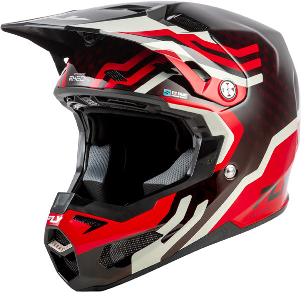 Studio view of fly racing formula s carbon byte helmet-youth, on a white studio background | Fly Racing - Formula S Carbon Byte Helmet (Youth) | SKU 73-4450 | Colors: Black Carbon/Grey/Silver, Blue Carbon/Blue/White, Black Carbon/Teal/Lime, Red Carbon/Red/Grey | Available at BTO Sports