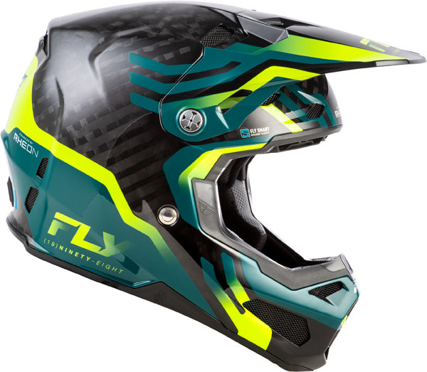 Studio view of fly racing formula s carbon byte helmet-youth, on a white studio background | Fly Racing - Formula S Carbon Byte Helmet (Youth) | SKU 73-4450 | Colors: Black Carbon/Grey/Silver, Blue Carbon/Blue/White, Black Carbon/Teal/Lime, Red Carbon/Red/Grey | Available at BTO Sports