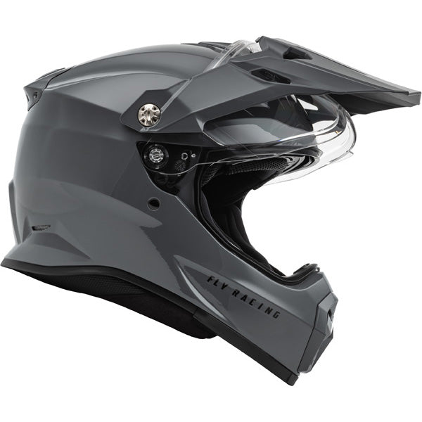 Studio view of fly racing trekker solid helmet, in grey, on a white studio background, | Fly Racing - Trekker Solid Helmet | SKU 73-7035 | Colors: Matte Black, Grey, White | Sizes: XS to 2X | Available at BTO Sports