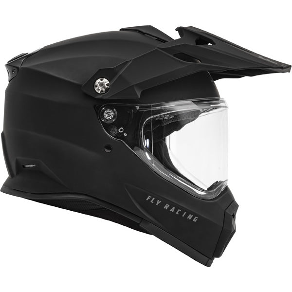 Studio view of fly racing trekker solid helmet, in matte black, on a white studio background, | Fly Racing - Trekker Solid Helmet | SKU 73-7035 | Colors: Matte Black, Grey, White | Sizes: XS to 2X | Available at BTO Sports