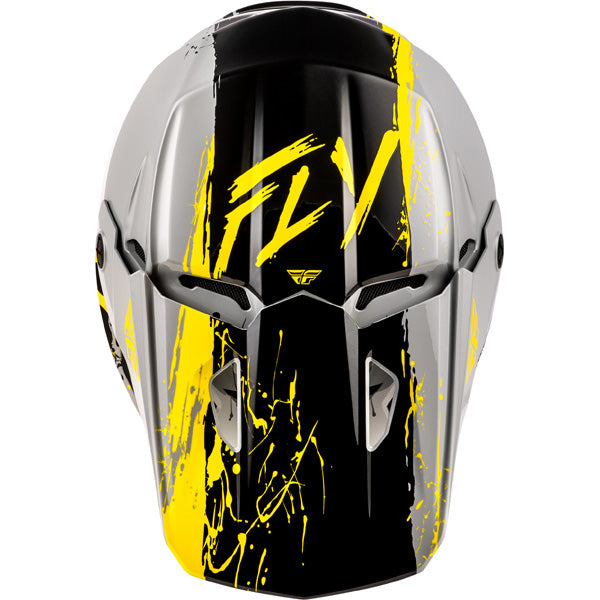 Studio view of fly racing kinetic drip helmet youth, in turquoise and pink and yellow, on a white studio background, | Fly Racing - Kinetic Drip Helmet (Youth) | SKU 73-8679 | Colors: Turquoise/Pink/Yellow, Red/White/Blue, Grey/Black/Yellow | Sizes: Y-SM to Y-LG | Available at BTO Sports