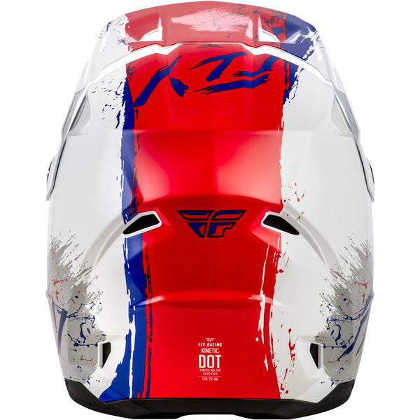 Studio view of fly racing kinetic drip helmet youth, on a white studio background | Fly Racing - Kinetic Drip Helmet (Youth) | SKU 73-8679 | Colors: Turquoise/Pink/Yellow, Red/White/Blue, Grey/Black/Yellow | Sizes: Y-SM to Y-LG | Available at BTO Sports