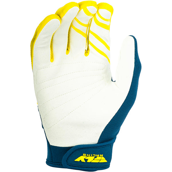 Product image of Fly Racing f 16 gloves ylw wht nvy13 motocross gloves showing fit, construction, and colorway | Available at BTO Sports