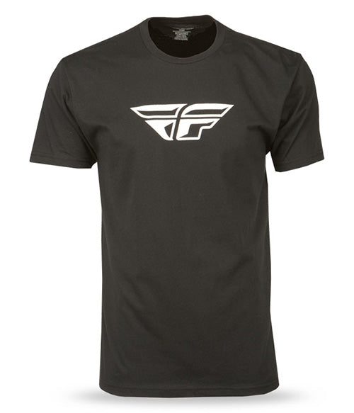 Professional studio photo of Fly Racing F-Wing Tee; showing tee fit, printed graphics, and crew neckline; SKU 352-0612X; Colors: Red, Black, White