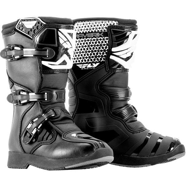 Product image of fly racing maverik boots youth black ac7708e6 286e 4f46 8222 77790def739e motocross boots showing design and colorway | Available at BTO Sports